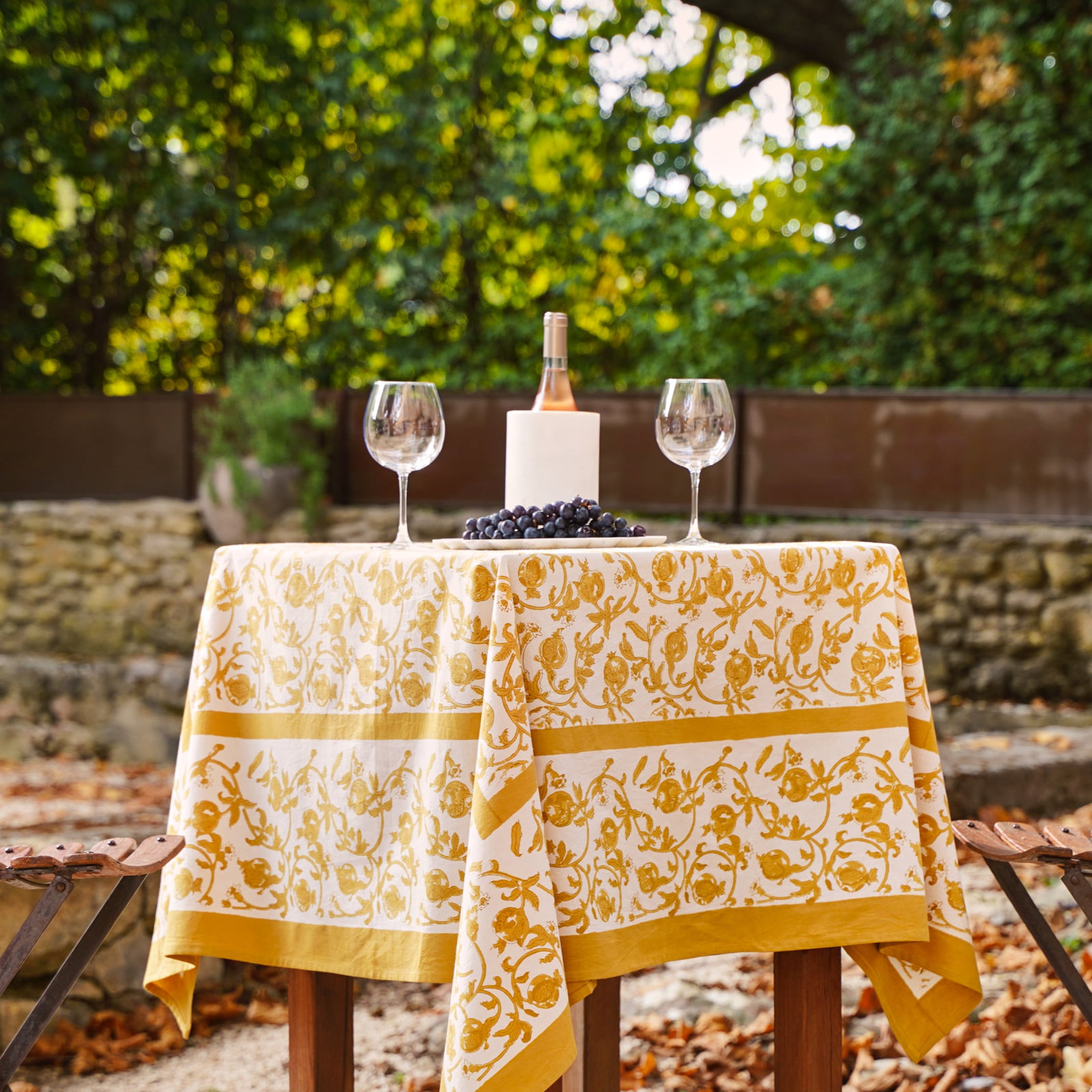 Brona Floral Tablecloth, 59" Square, Mustard/White