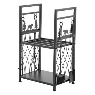 2 Tier Indoor Firewood Rack with Fireplace Tools 1.3 ft Log Wood Holder