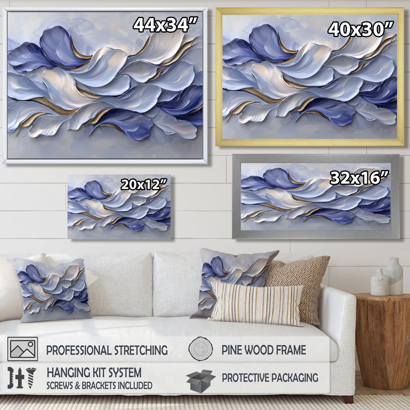 Toile abstraite mauve et blanche, veines de pétales de fleurs I - fleurs abstraites, H 30 po x l 40 po, Cadre flottant
