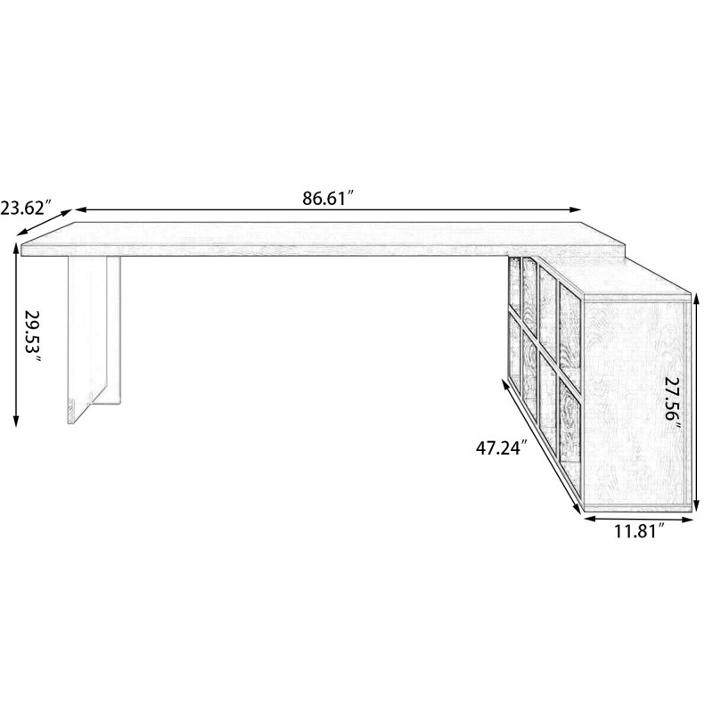 Noir + bureau rectangulaire en bois massif transparent + acrylique, H 29,53 po x l 86,61 po x P 23,62 po