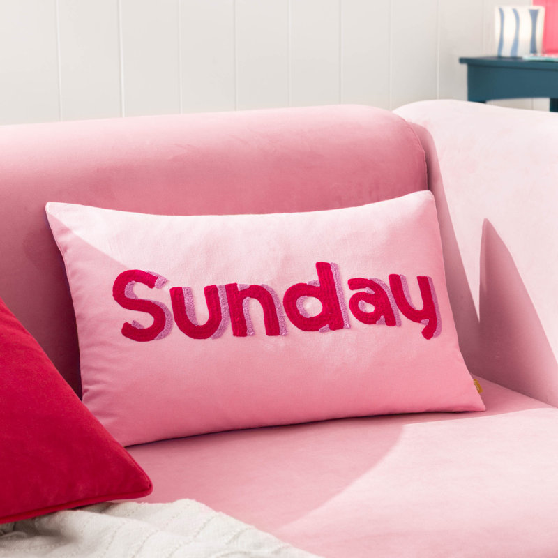 Sunday Pink Rectangular Throw Cushion With Filling