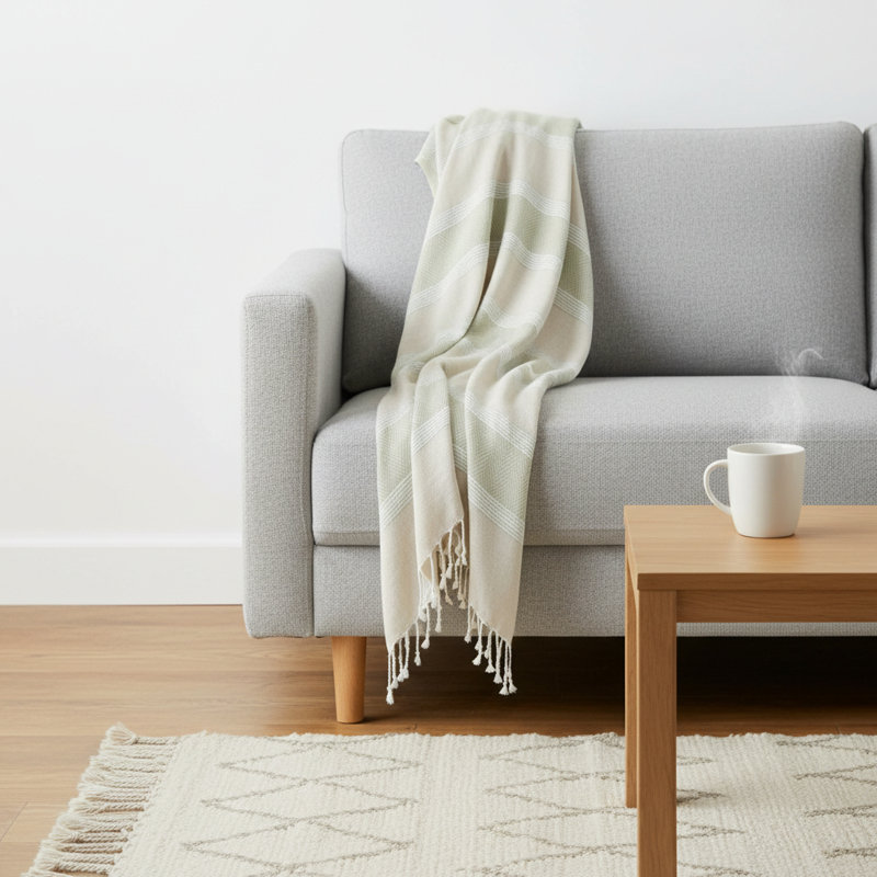 Jeté rayé en coton 50 po x 60 po avec franges