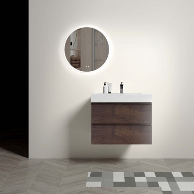 30" Wall Mounted Walnut Bathroom Vanity With Sink, Large Storage Floating Vanity With One-Piece White Basin, Pre-Assembled (Drain & Faucet Not Included)
