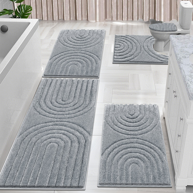 Absorbent Bath Mat Bathroom Rug (Set of 5), Gray