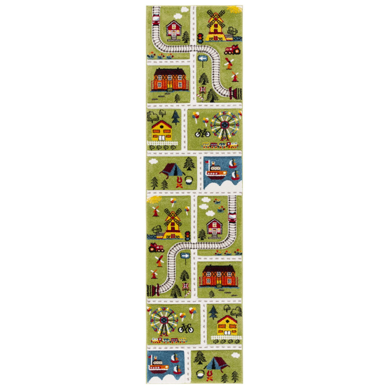 Tapis abstrait vert / beige Zeno, Tapis de couloir 2 pi x 8 pi