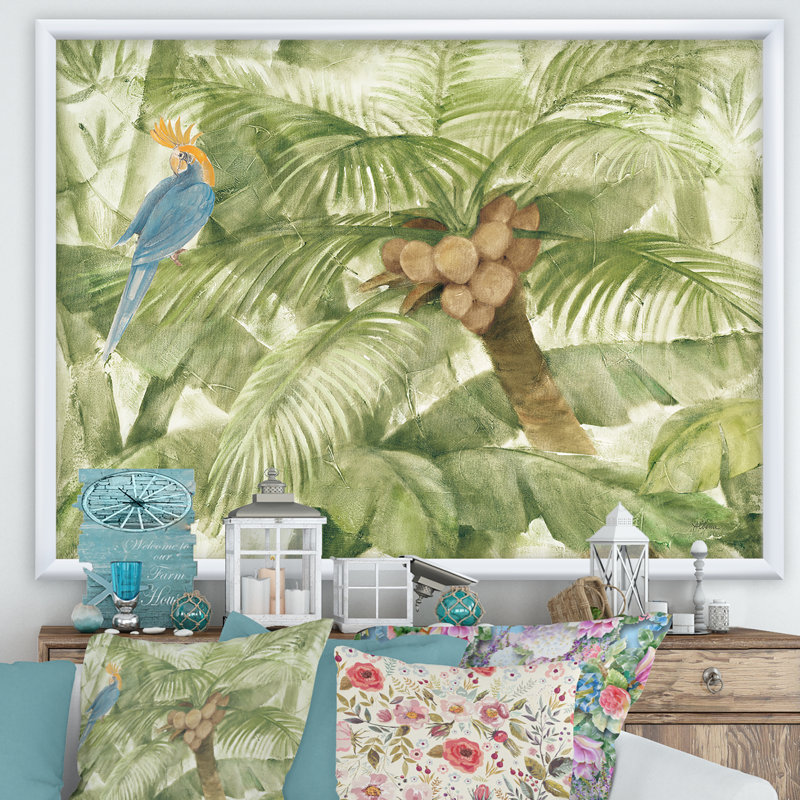 Cadre photo « tropical auvent i green », reproduction sur toile, H 36 po x l 46 po x P 1,5 po, Cadre blanc