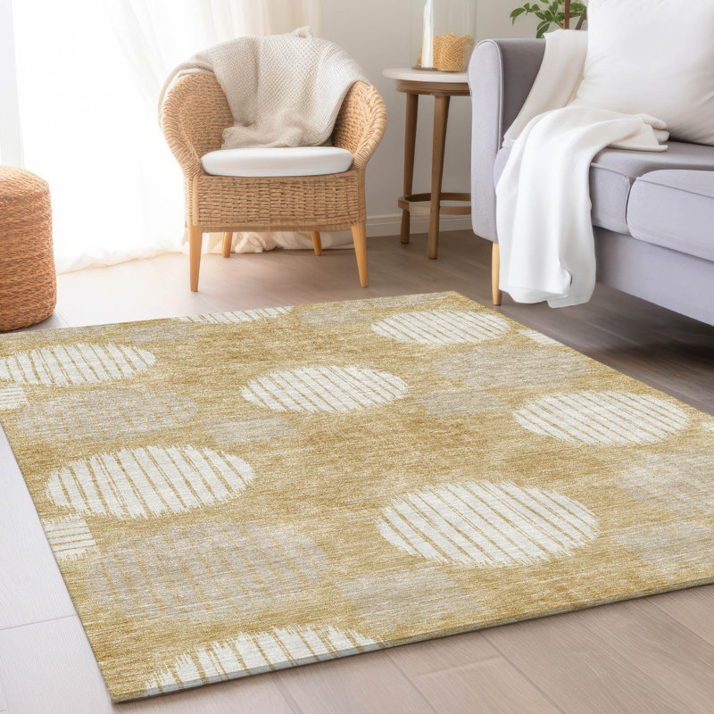 Tapis doré Prisco lavable à la machine de qualité supérieure, Rectangle 2 pi 6 po x 3 pi 10 po