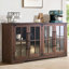 Buffet en bois de ferme l 63 po Pfarr avec portes en verre et tablettes réglables, brun-414355244