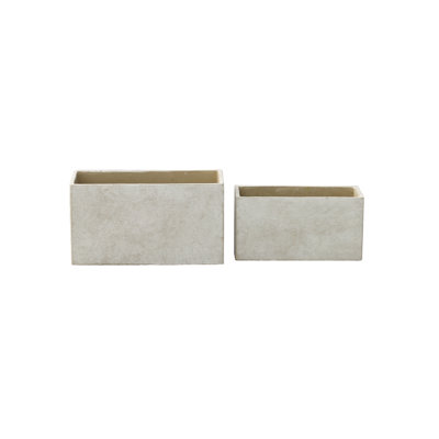 Terracotta Rectangle Pot Set Of Two Cement Finish Light Gray