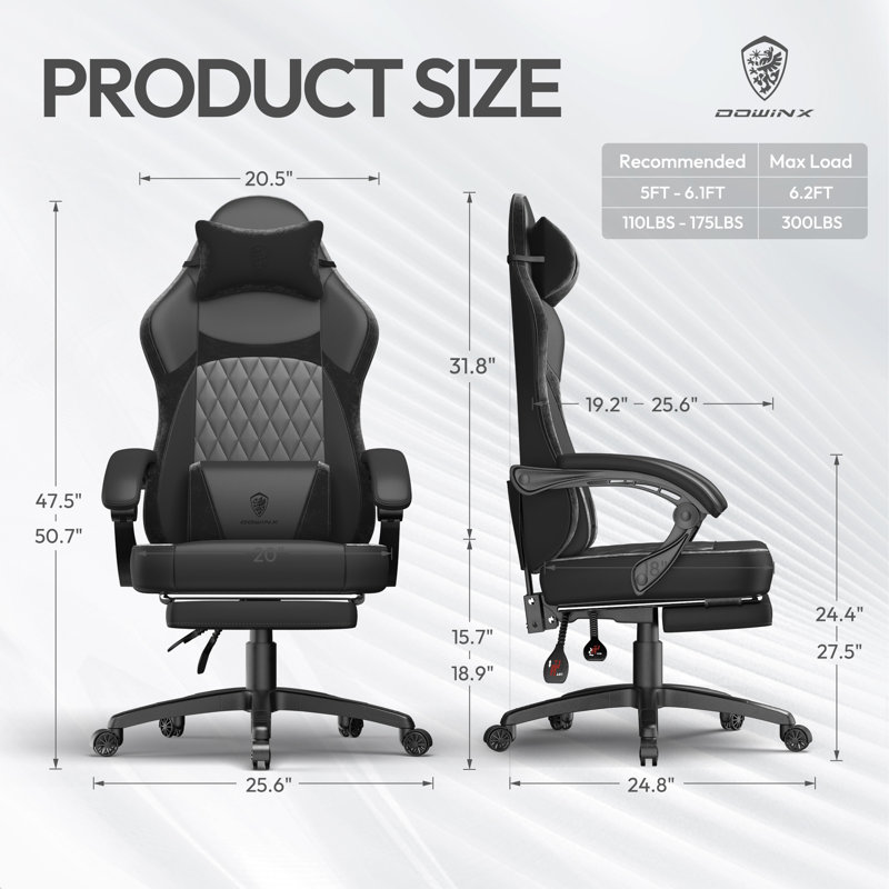 Ergonomic Gaming Chair With Pocket Spring Cushion & Massage Lumbar Support - High Back Office Computer Chair With Footrest For Adults, 300LBS Capacity, Leather Design