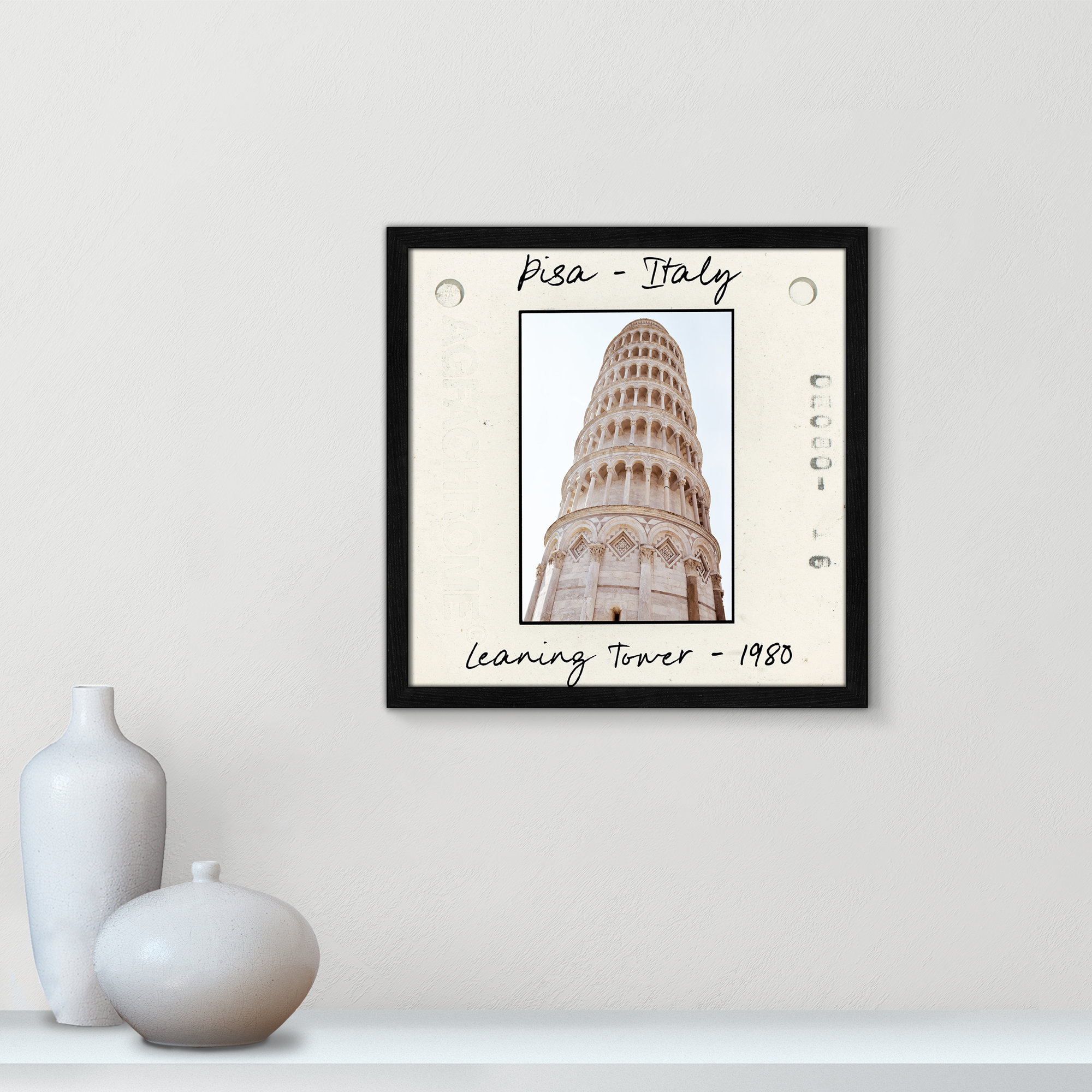 Pisa, Italy - Leaning Tower Print by Natalie Carpentieri, 17" H x 17" W x 0.75" D, Black Single Picture Framed Paper