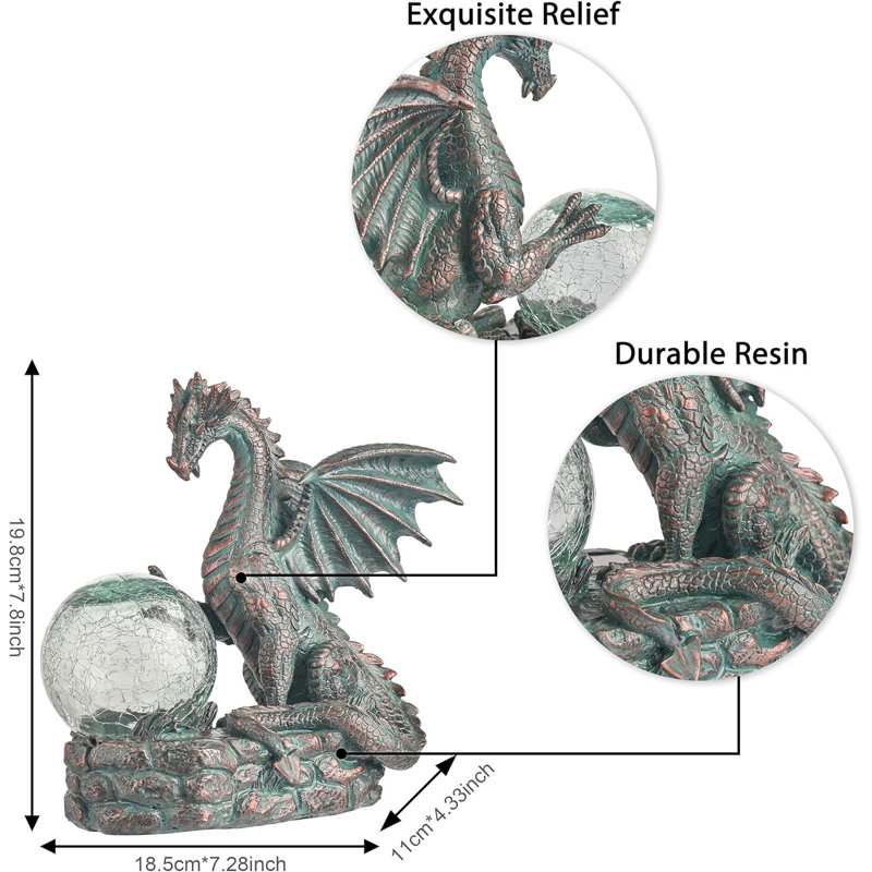 Statues d'extérieur en résine 7,8 po Dragon
