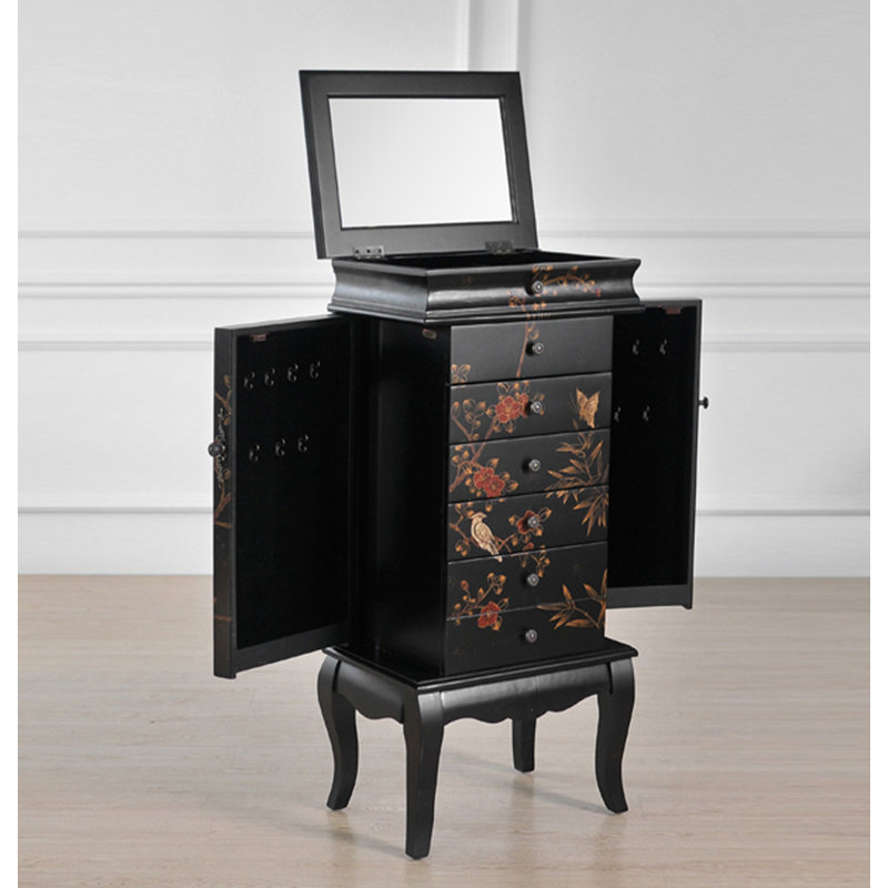 Armoire à bijoux en bois d'hévéa de style rétro