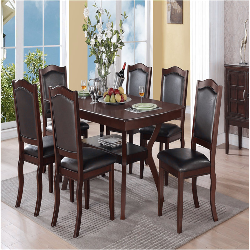 Table de salle à manger d'apparence formelle avec 12 chaises et 6 chaises d'appoint en bois massif au fini espresso 7 pièces