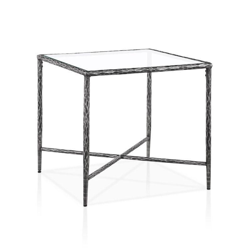 Ensemble de 2 tables basses en métal martelé à motif en X de style moderne Lalia, Gris mat