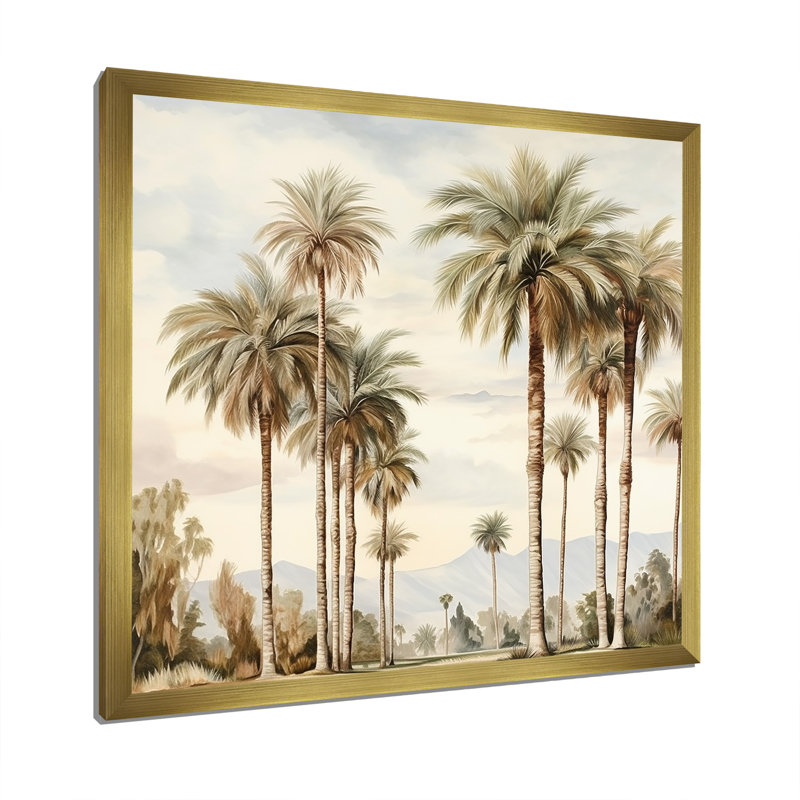 Palmiers sur la plage IV, Cadre doré simple, H 24 po x l 24 po x P 1 po