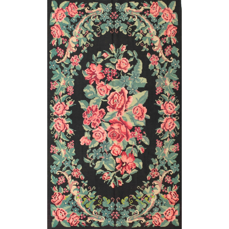 Tapis traditionnel rouge / vert / noir, Rectangle 4 pi x 6 pi