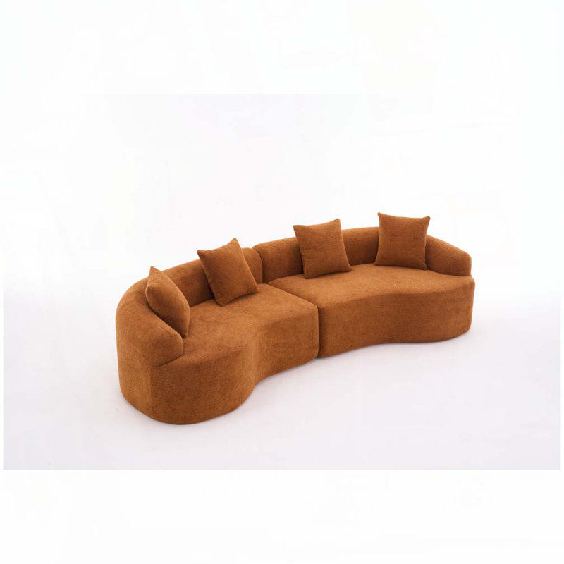 Chenille Fabric Modular Boneless Curved Sofa,Full Compression Sponge Sofa,No-Assembly Require, Orange