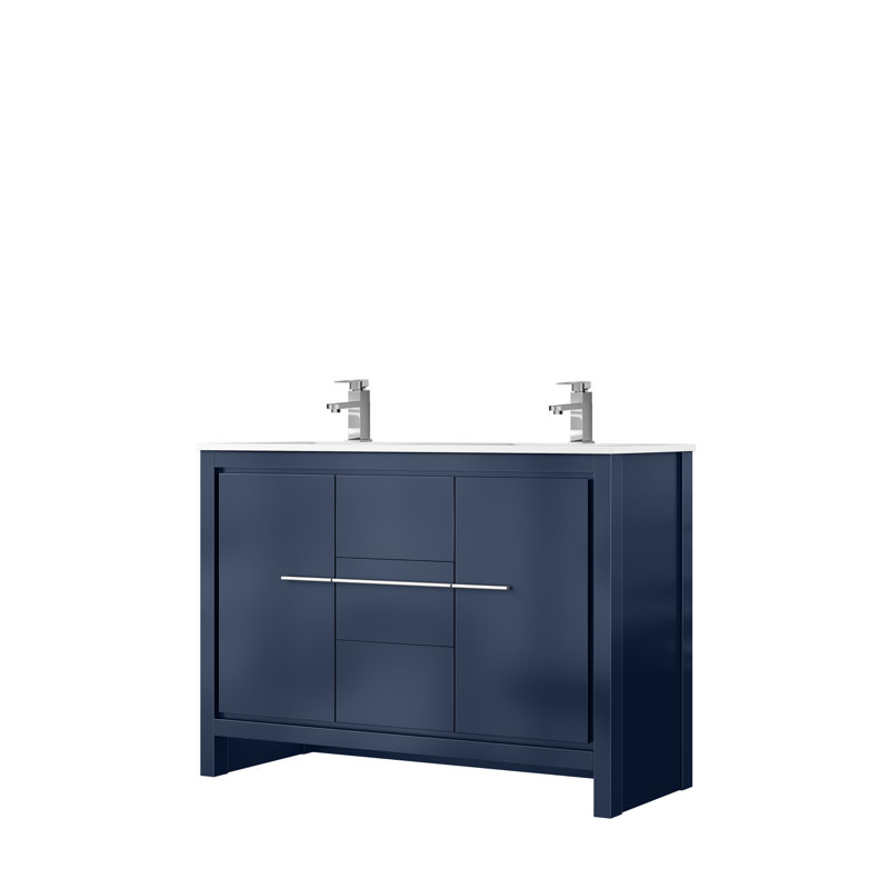 Lafarre 48 in W x 20 in D Double Bath Vanity and Faucet Set, Navy Blue, White Cultured Marble