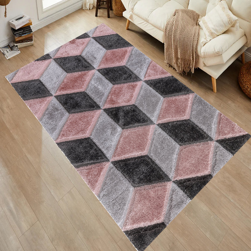 Alyha Geometric Machine Tufted Shag Indoor / Outdoor Area Rug, Rectangle 59.94 x 109.98cm
