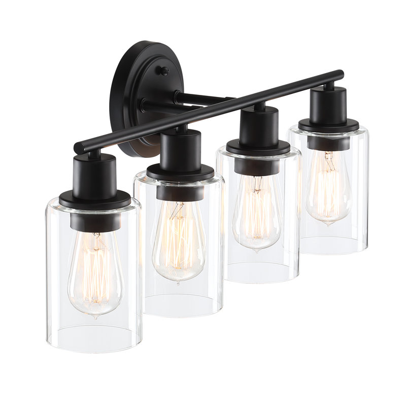 4-Light Bathroom Light Fixture with Clear Glass Shade, Matte Black