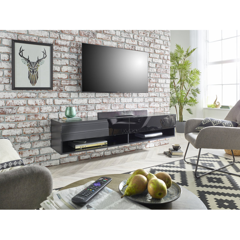 Loami Wall Mounted Black TV Cabinet Stand for TVs up to 65", Black