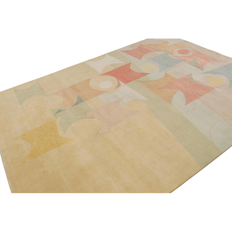 Hand Knotted Geometric Area Rug, Rectangle 6' x 9'