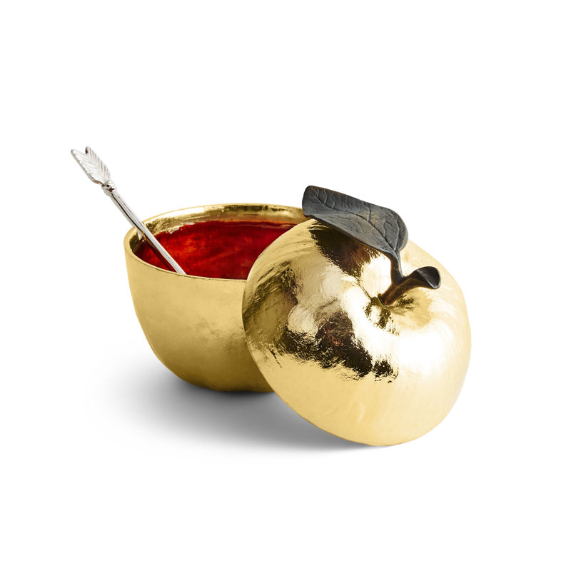 Fruit Apple Honey Pot with Spoon Nickel Plate, Gold