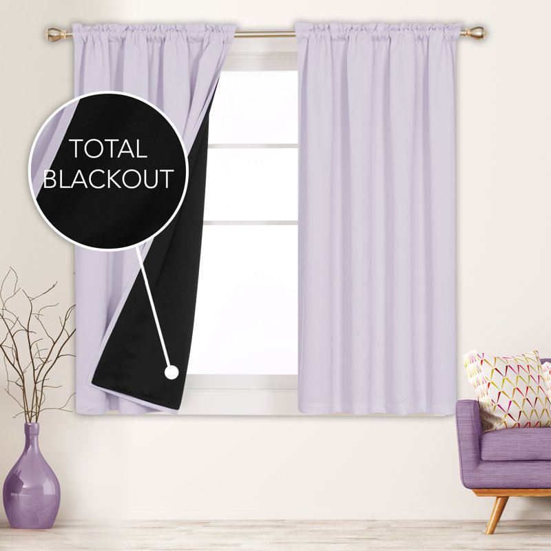 Deconovo 100 Percent Blackout with Liner Rod Pocket Curtain Panel Pair, 52" W x 45" L, Lavender