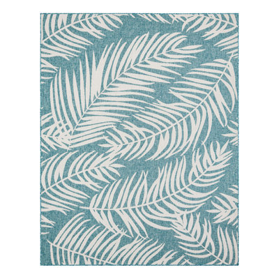 Pinion Floral Machine Woven Polypropylene Indoor / Outdoor Area Rug in Teal