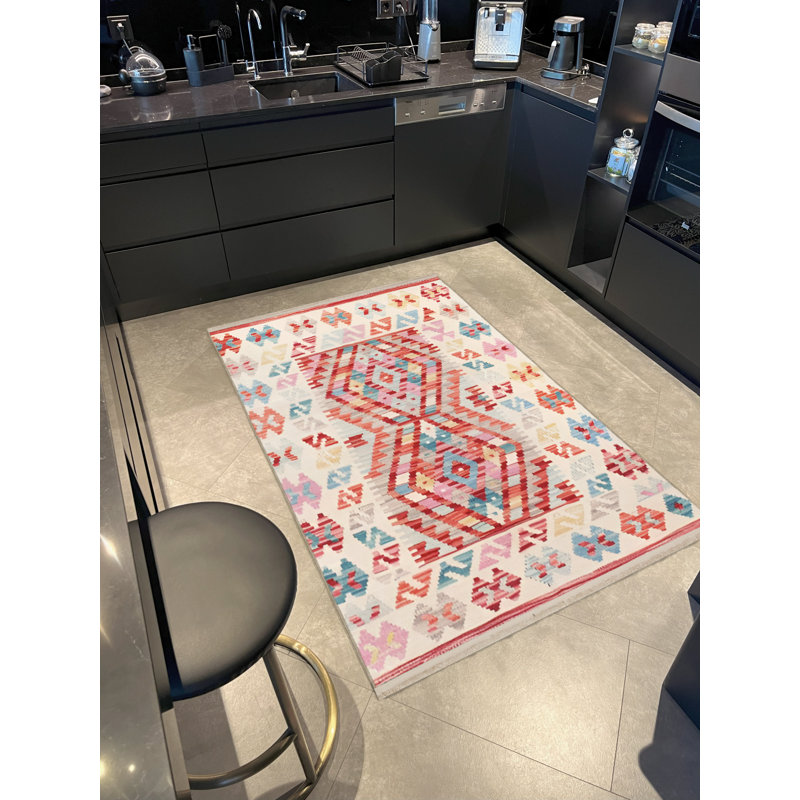 Tapis décoratif moderne multicolore à motifs géométriques aux tons clairs, Tapis de couloir 3 pi 3,37 po x 6 pi 6,74 po