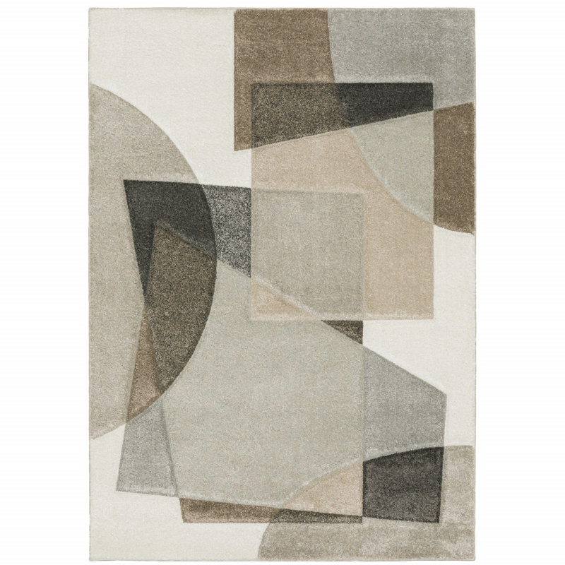 Tapis beige tissé géométrique 5 pi x 8 pi