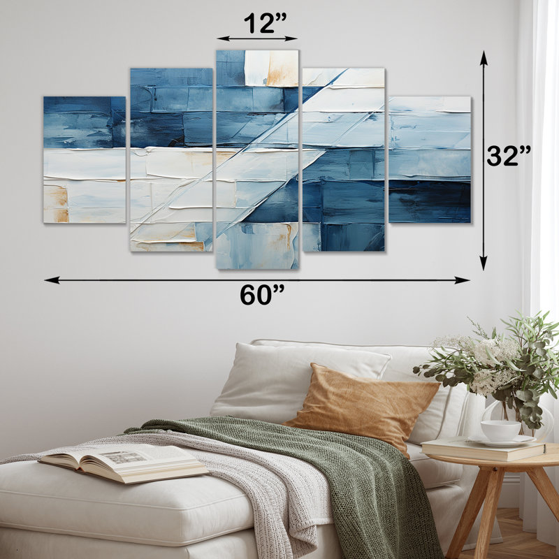 «Nautical blanc et bleu géométrie formes VI - ensemble de décoration murale abstrait géométrique multipanel