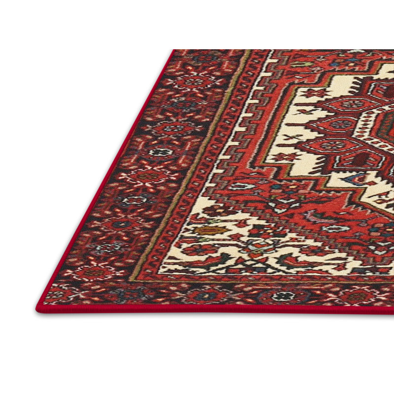 Tapis rouge/beige/noir traditionnel, Rectangle 3 pi x 5 pi