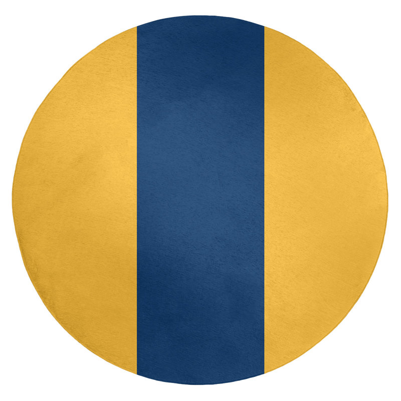 Tapis doré/bleu marine rayé, Rond 5 pi