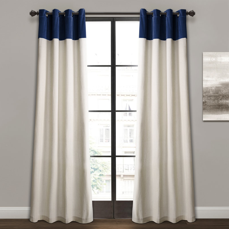 Milo Linen Semi Sheer Curtain Pair, Navy