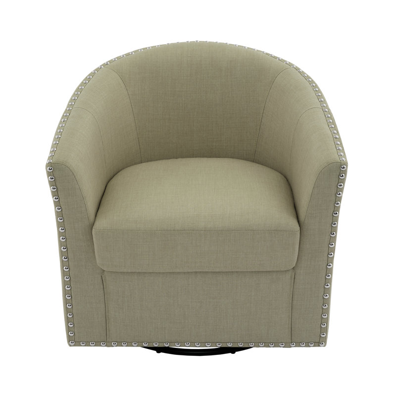 Aunna 77.5Cm Wide Swivel Barrel Chair, Light Camel Polyester Blend
