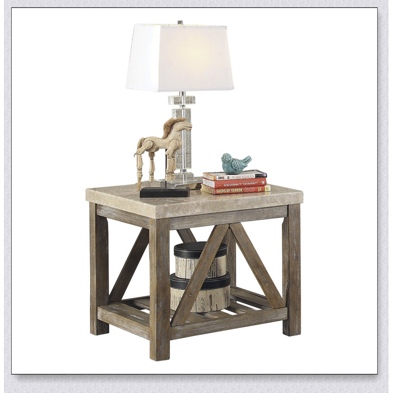 Table de bout inclinée 1 pièce de style industriel avec plateau inférieur en marbre
