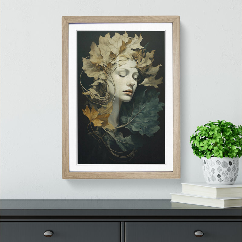 Leaf Classicism - Single Picture Frame Print on Wood, 64cm H x 46cm W x 2cm D, Oak Framed