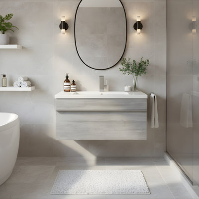 Trough 30'' Single Sink Bathroom Vanity with Cultured Marble Top