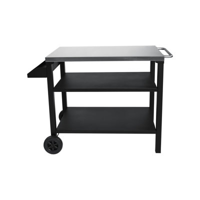 Chariot de barbecue extérieur avec 3 configurations, plateau supérieur en acier inoxydable et tablette latérale, roulettes de table barbecue amovibles pour la cour arrière, rouille durable, outils de rangement spacieux, utilisation en douceur,