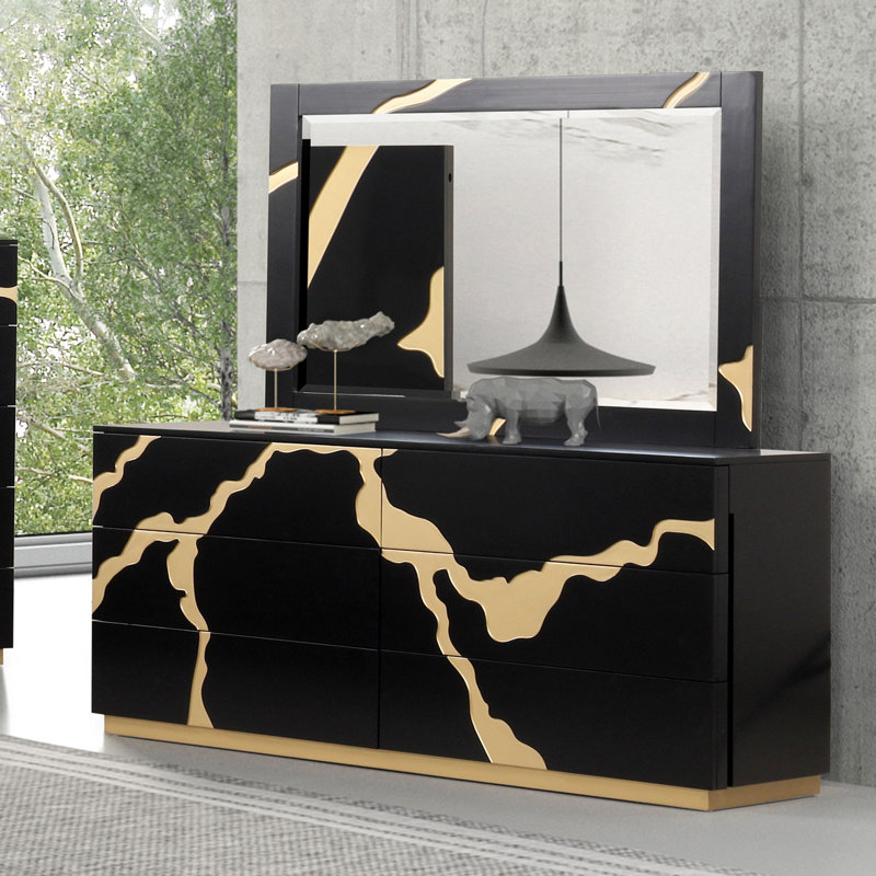 65.6" W Contemporary Dresser, Black/Gold