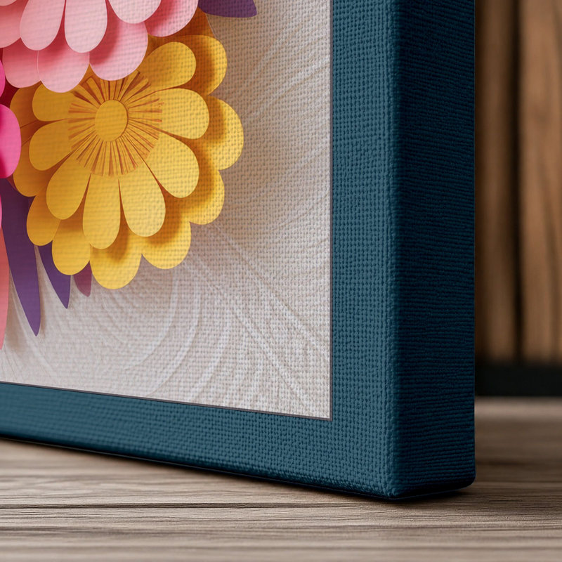 Vibrant Gerbera Cluster Botanical - Wrapped Canvas, 36x24 - 91.4 x 61.0 cm, Teal Border