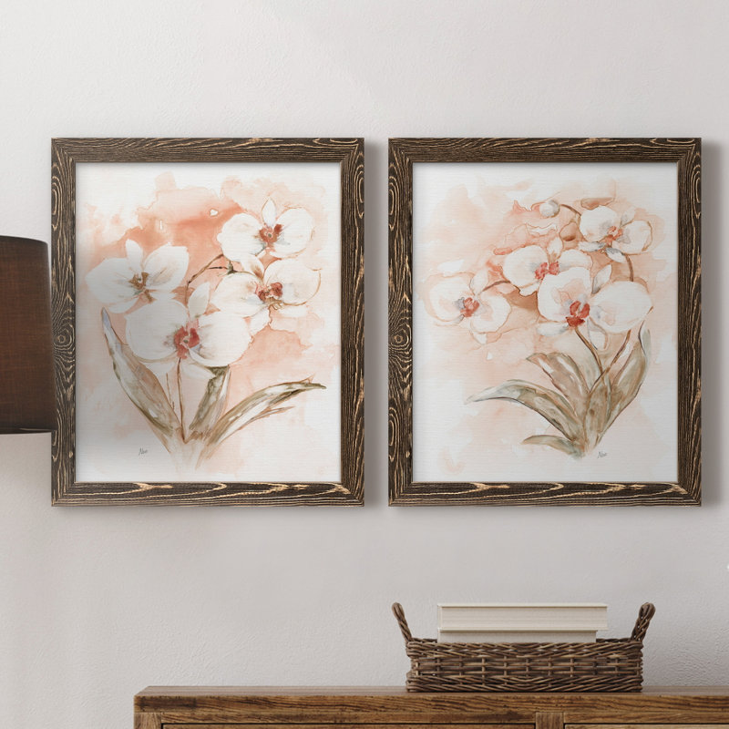 «White and Coral Orchid I», ensemble de reproductions d'art sur toile encadrées, H 31,5 po x l 47 po x P 1,5 po