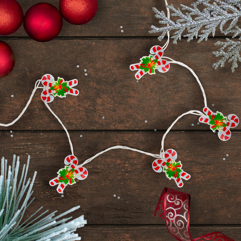 Ensemble de 10 lumières de Noël en forme de canne de bonbon - fil blanc 6 pi
