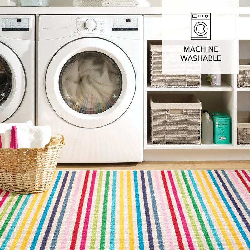 Rainbow Stripe Multi Machine Washable Rug, Runner 2'6" x 8'