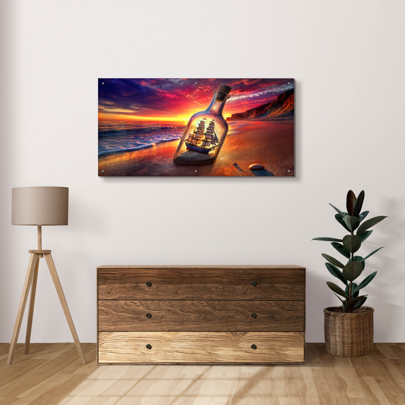 «Ship In A Bottle» par Rey Klimt, art mural acrylique, H 24 po x l 48 po