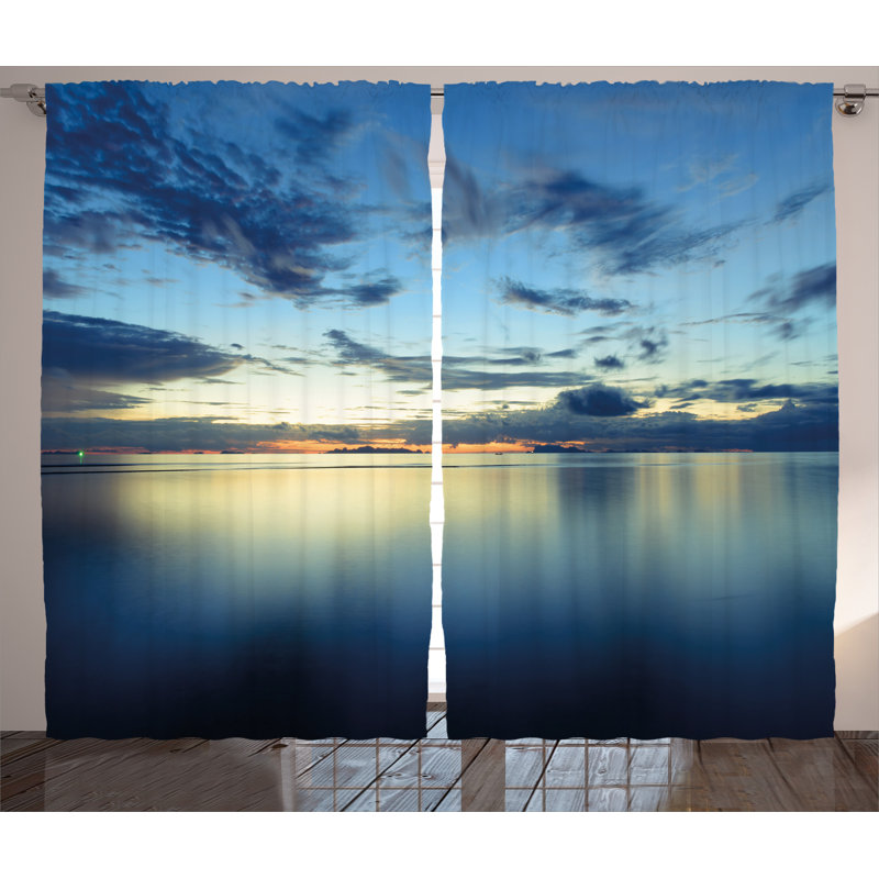 Dramatic Dusk Sunset Decor Graphic Print Semi-Sheer Rod Pocket Curtain Panels, 54" W x 84" L