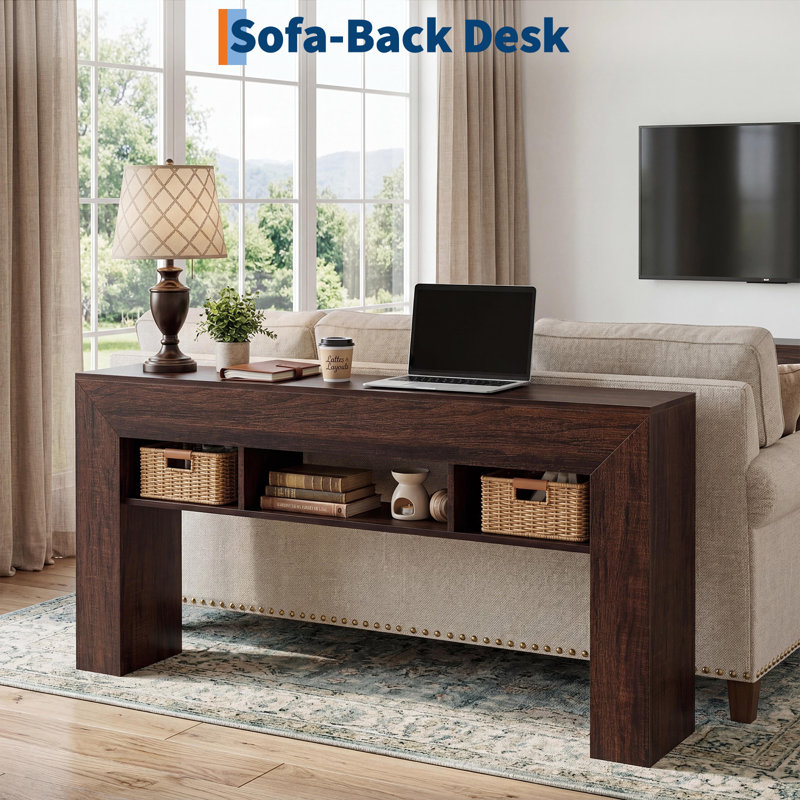 Table basse 63 po avec tablettes de rangement à 3 niveaux et console rustique étroite pour le vestibule ou le salon