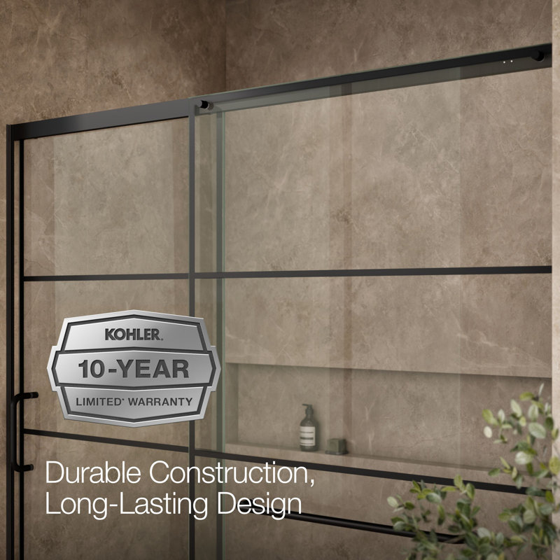 Sliding Shower Door, 75-1/2-In H X 68-1/4 - 71-5/8-In W, Crystal Clear w/Rectangular Grid